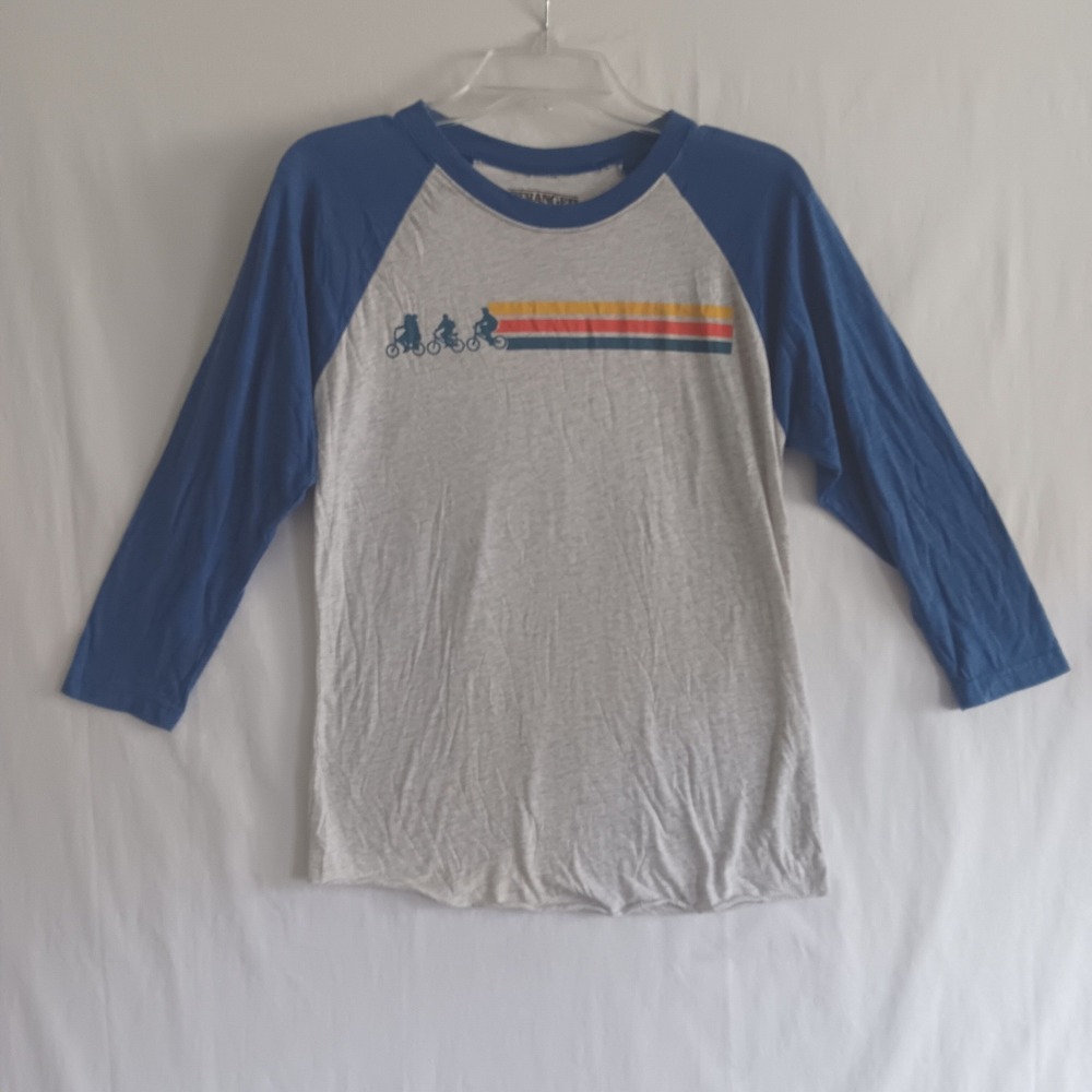 Stranger Things Raglan Shirt Mens Small Blue Gray Good 3/4 Sleeve Netflix Tee